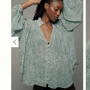 Anthropologie Button-Front Balloon Sleeve Blouse, MP